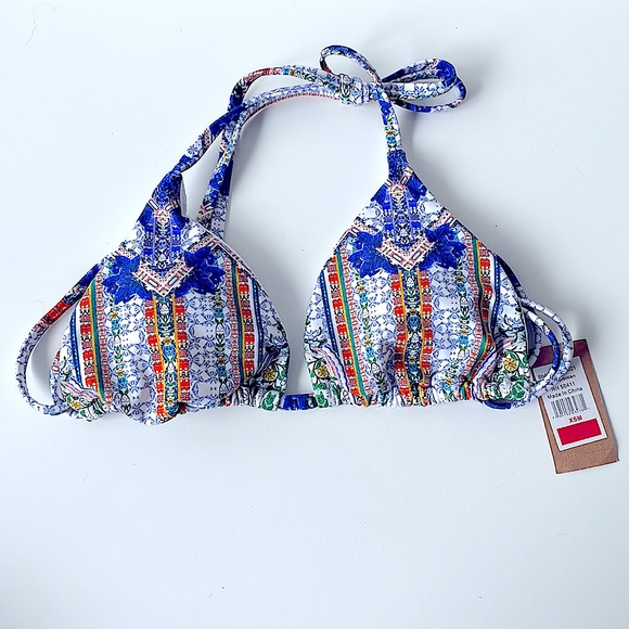 Rachel Roy triangle string bikini top Moroccan blue orange white multi XS to M - Picture 12 of 12